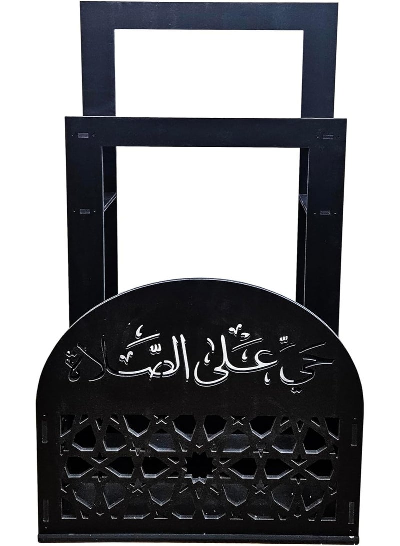 Eworld 2-in-1 Prayer Mat Stand with Built-In Quran Holder | Elegant Black Islamic Design with Arabic Calligraphy | Water & Fireproof - Image 5